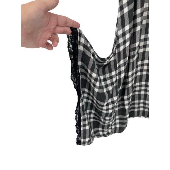 Zara Black White Gingham Lace Slit Shark-bite Hem Size S‎ Y2K Grunge Boho Punk - Picture 5 of 8